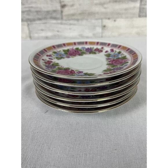 Demitasse Cups & Saucers Set Of 6 Pink Floral Porcelain Vintage Made In China - Picture 5 of 12